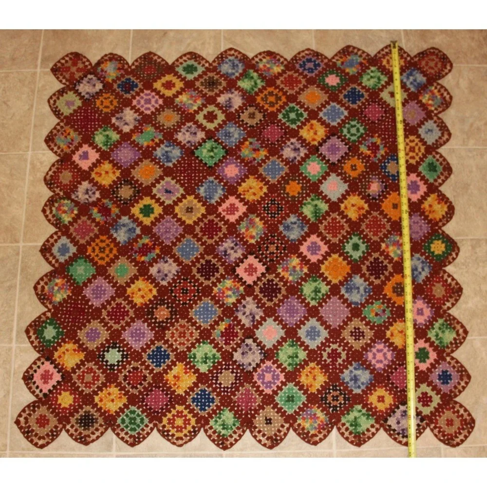 VTG Multicolor Crochet Granny Square Afghan Quilt Blanket Throw Roseanne 51